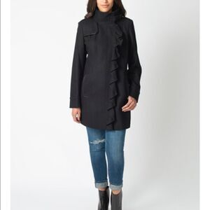 Tahari Wool Ruffle Peacoat 